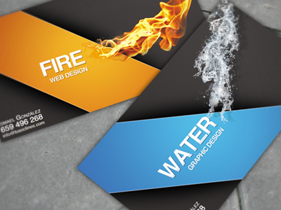 Personal business cards business cards fire graphic design water
