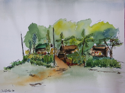 Watercolor Bangladesh Haor illustration nature urbansketching watercolor watercolorpainting