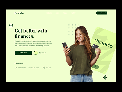 landing page: finances branding card clean crypto cryptocurrency design desktop finances financial technology fintech graphic design homepage landing page money personal finance personal finances simple simplicity ui ux