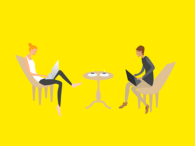 Coffee Shop Illustration clean coffee design illustration men simple women yellow