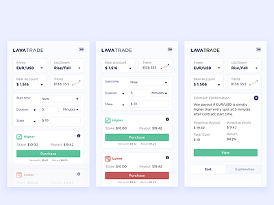 Trading App android binary bitcoin cards clean dashboard ethereum forex ios mobile option trader trading trading card uiux