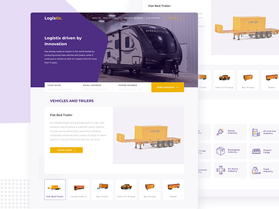 Logistics Website card clean desktop innovation landing page logistics orange product purple simple trilers ui ux vehicles website