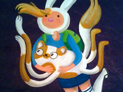 Fionna & Cake Gouache Painting adventure time cartoon fanart gouache painting panel traditional