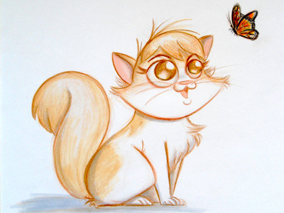 Truffles The Cat butterfly cat color pencil kitten kitty markers paper prismacolor