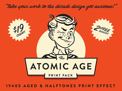 Atomic Age Print Pack 1940s atomic age print pack bleeds free halftones misregistration photoshop file print effects textures