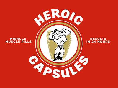 Heroic Capsules badge heroic capsules muscle man retro retroacademy typography vintage