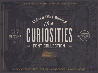The Curiosities Font Collection deals fonts hand lettering jeremy vessey retro retrosupply sans serif script serif vintage