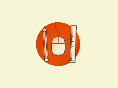 Craft illustration mouse orange pencil retro ruler texture