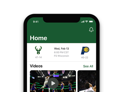 Milwaukee Bucks iOS App Redesign - Home