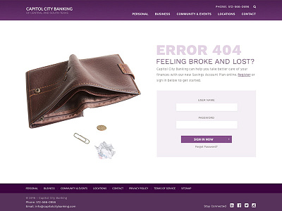 404 - Feeling Broke? 404 banking web design