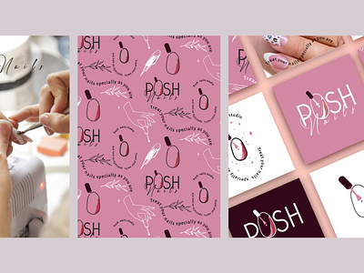 Nail studio logo suite and brand patterns