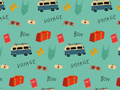 Bon Voyage pattern design camper design diary holidays illustration pattern photography summer sunglasses surf swimwear travel