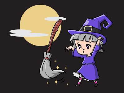 Cute Witch Cartoon bold cartoon character chibi cute education fun helloween illustration kawaii logo mascot purple smile witch