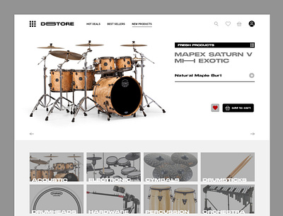 Drum Online Store - UI/Visual Design adobe xd drums industrial interface minimal store ui visual design web developing website