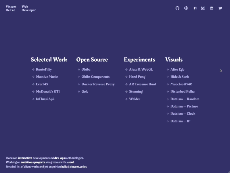 Folio V0 — Projects transition folio fullscreen minimal