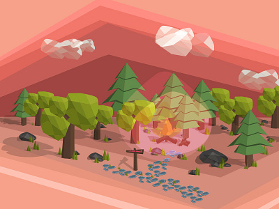 On Dribbble Road camp fire dribbble road low poly nature