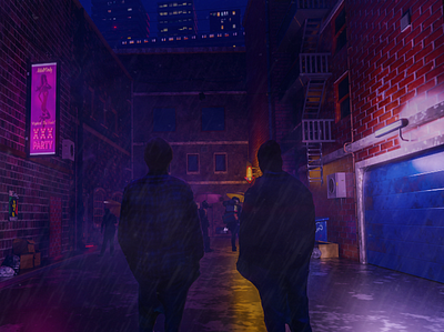 Night Alley 3d illustration
