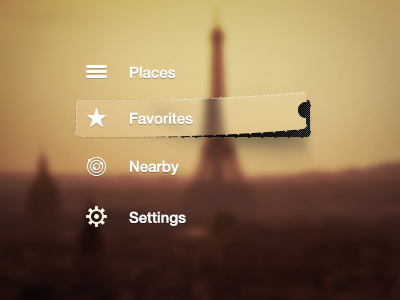 Nav Menu Style app brand dribbble effect favorites hover icon location map nearby paris perfect pixel place settings ui ux