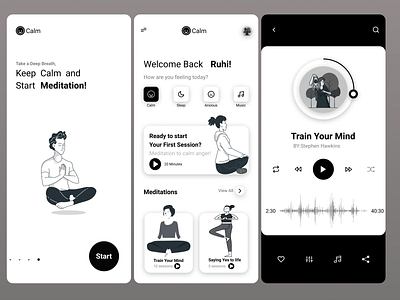 Meditation App Black and White Concept