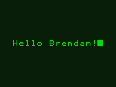 Hello Brendan 8 bit animated apple iie green hello text