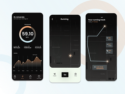 Running App darkmode design running app ui