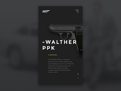 007 - Weapon Page 007 agent app bond design james mobile ppk spectre ui weapons yoyo