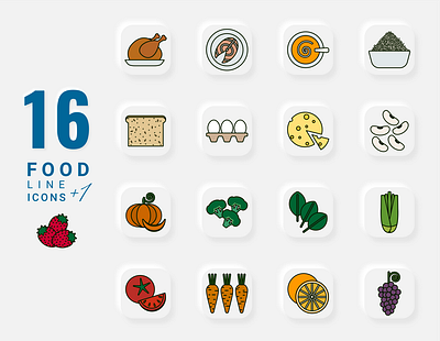 Color icons in the style of lineout art on the topic of healthy products