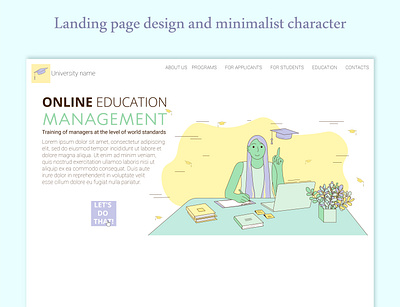 Landing page design and minimalist character workplace