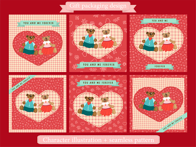 Character design and seamless pattern for gift wrapping