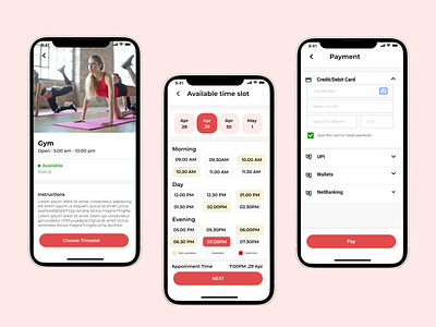 Gym slot booking app branding checkout design typography ui ux