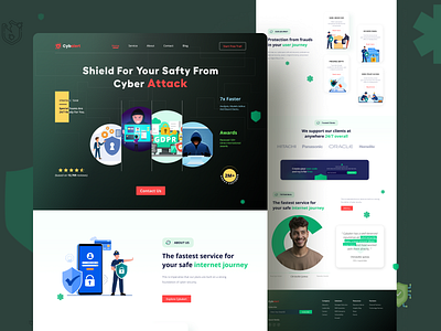 Cybalert || Cyber Security Landing Page branding cards cyber footer header illustration landing page logo new noteworthy popular security trendy typography ui vector webpage