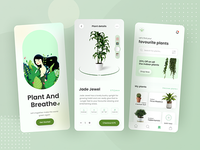 Plant Shop App android app cactus clean design eco flower garden green indoor ios leaf minimal mobile plant pot shop store ui ux