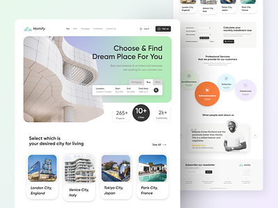 Homify || Real Estate Landing Page architecture branding building card clean design footer header house illustration landing page logo minimal new noteworthy property real estate reside trendy ui ux