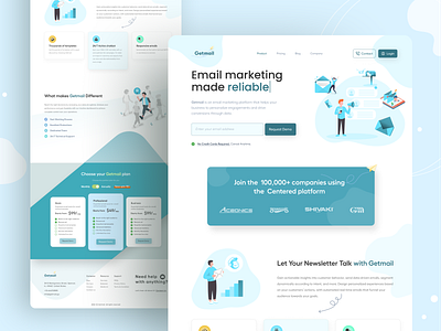 Getmail || Email Marketing Landing Page 💌 branding business card clean design email email client email newsletter footer header hero illustration landing page market marketing newsletter promotion ui ux website