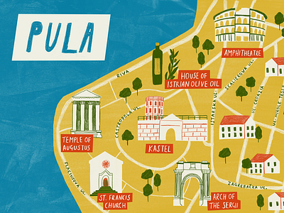 Pula, Croatia bold colourful illustrated map illustration map map design croatia texture