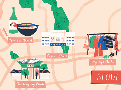 Seoul illustration korea map map design seoul travel