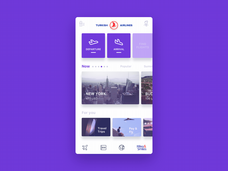 Turkish Airlines Booking App Redesign - Main Screen