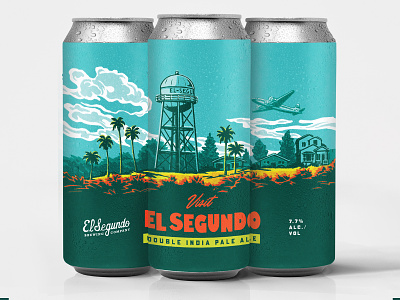VISIT El Segundo Double IPA - Label beer can beerlabel california craft beer craftbeer illustration midcentury postcard retro tropical