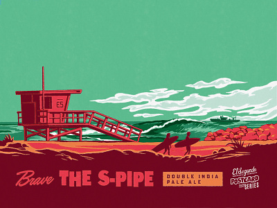Brave THE S-PIPE beer beer branding beer can beer label california craftbeer illustration ipa midcentury retro surf tropical waves