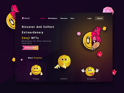 Imoji NFT Landing Page branding design emoji illustration nft nft emoji ui ux web app