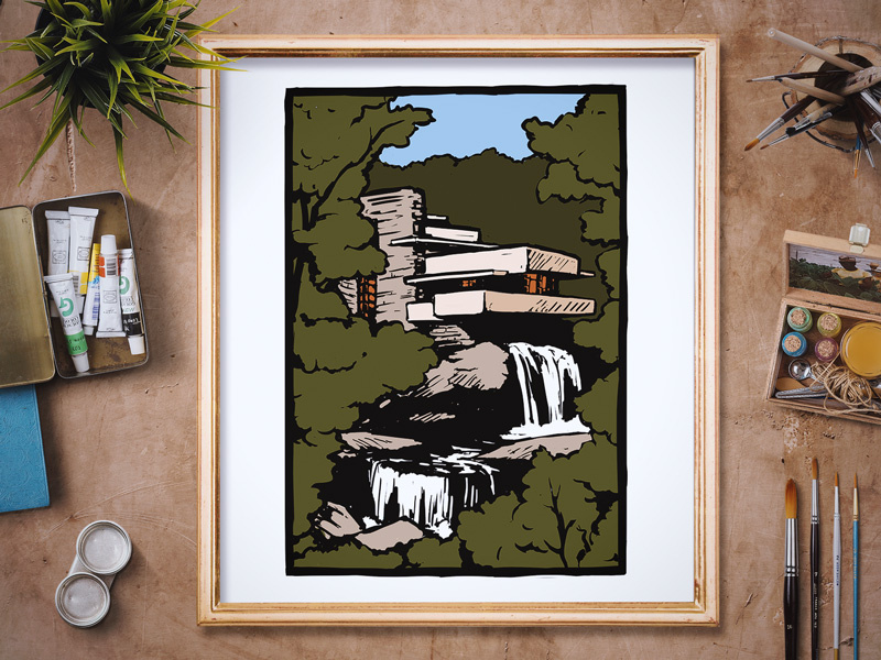 Fallingwater Illustration architecture illustration architecture flw frank lloyd wright fallingwater