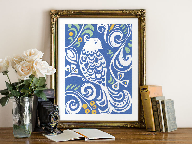 Folk Bird illustration art purple blue folk folk art bird