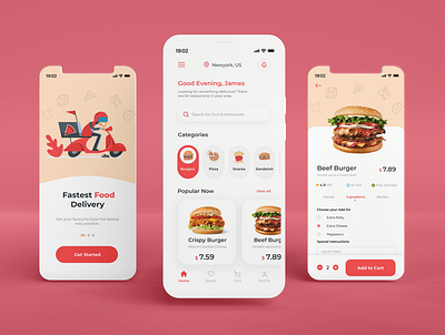 Food App UI Design android design food ui graphic design hi fi illustration ios design minimal ui food mobile app design modern design store