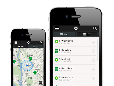 BP Finder - Map & List View interaction design mobile user interface ux