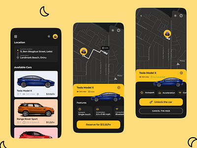 Livid Car Rental - Dark Mode app booking branding car choose design driver map mobile rental search tesla transport ui