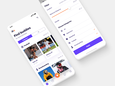 Find Buddies App app design mobile sport typography ui ux