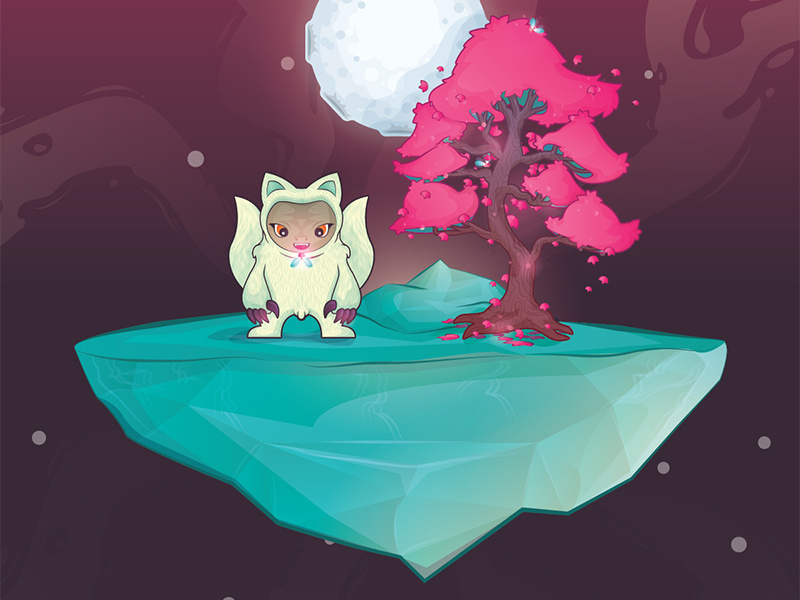 Space Island monster blue green pink space art illustration
