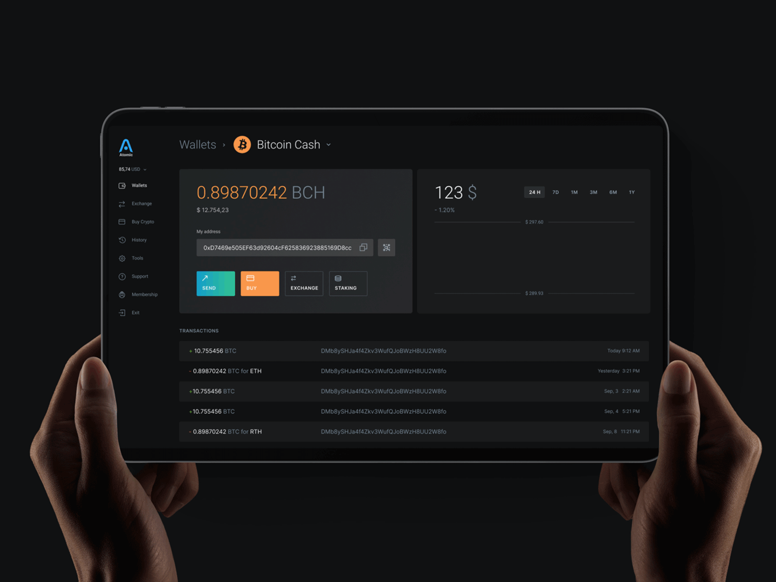 Crypto Wallet Dashboard animation blockchain crypto crypto wallet dark dark theme dark ui interface product design service