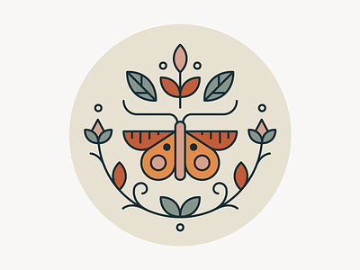The secret garden badge butterfly flat garden icon illustration illustrator leaves moth plants vector