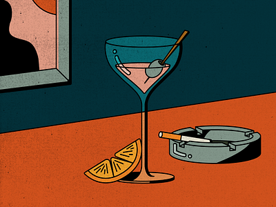 Still life ashtray bar bartop cocktail flat illustration martini olive smoke stilllife texture